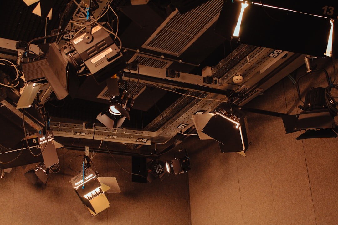 Professional TV studio with cameras and broadcast lighting setup